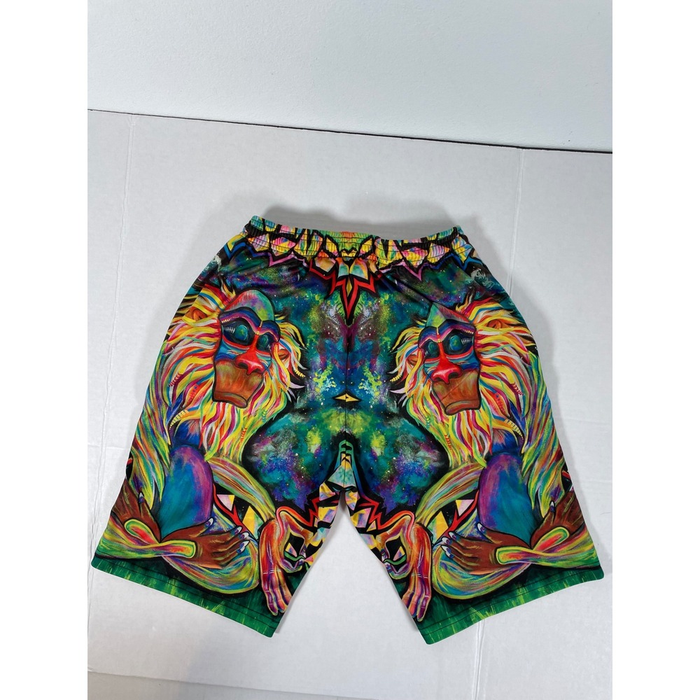 ELECTRO‎ THREADS Mens Shorts All Over Print Monkey Face Festival Rave Party USA